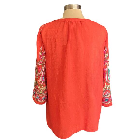 Christopher & Banks Orange Paisley Embroidered Top Sleeves Lace Shoulder LARGE - Picture 5 of 10